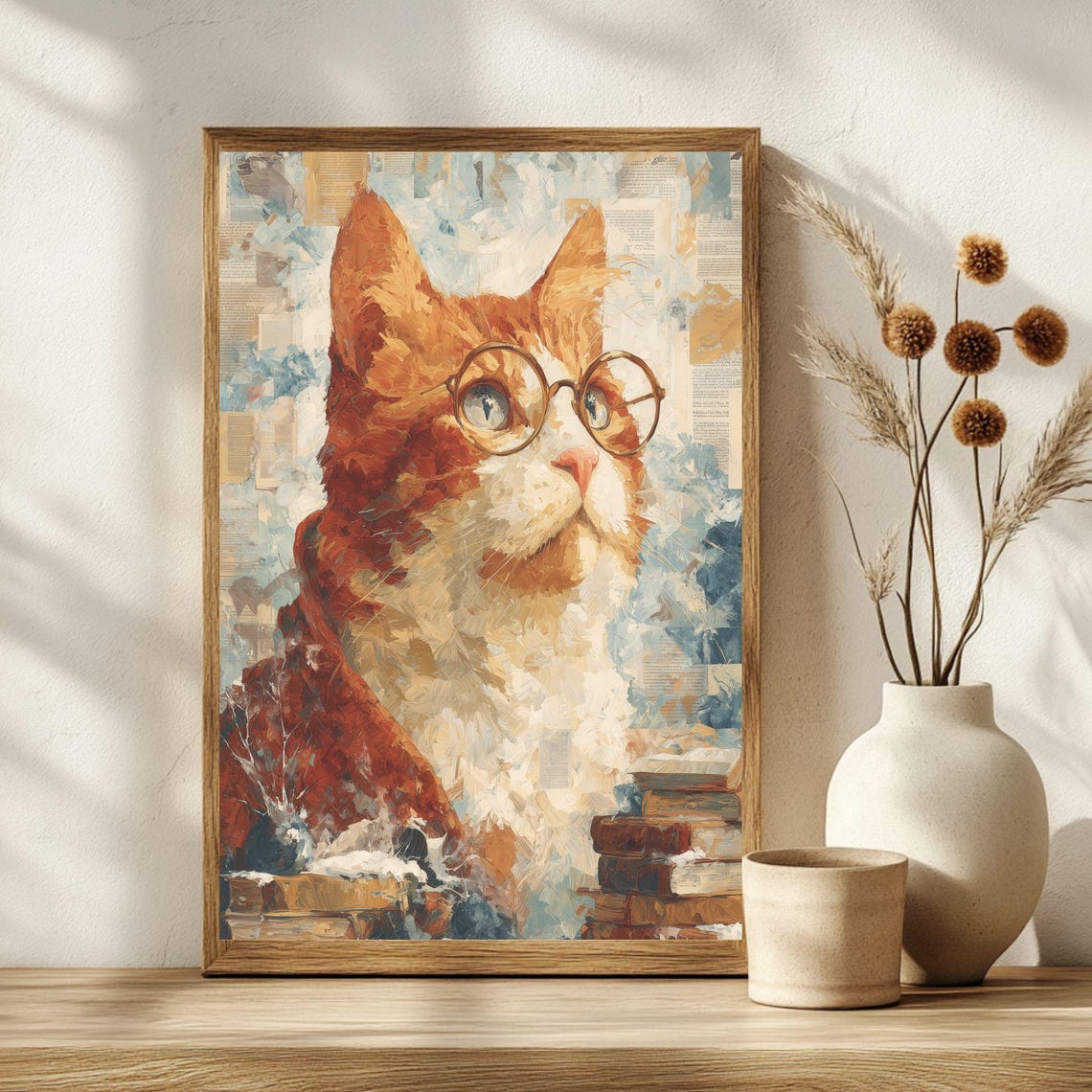Ginger Cat Wearing Round Glasses Clever Scholar Book Lovers Poster - Image 3
