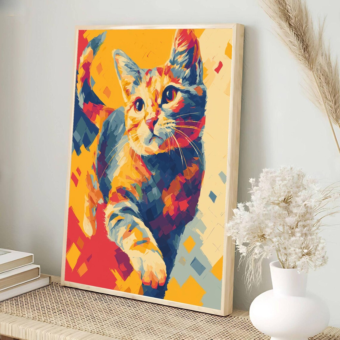 Vibrant Fauvist Cat Mosaic Style Colorful Wild Feline Art Poster - Image 3