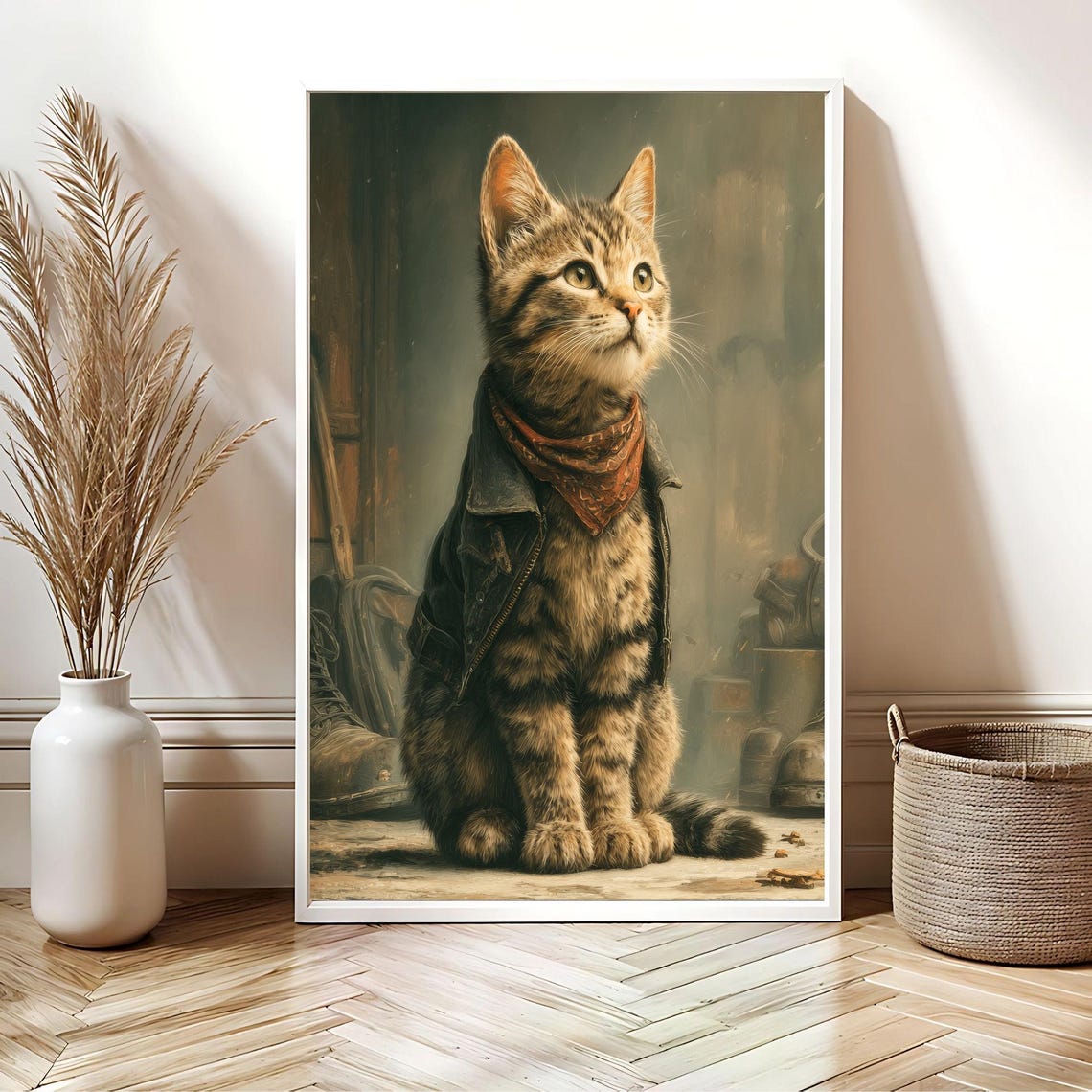 Tabby Kitten Leather Jacket Bandana Post Apocalyptic Cat Poster
