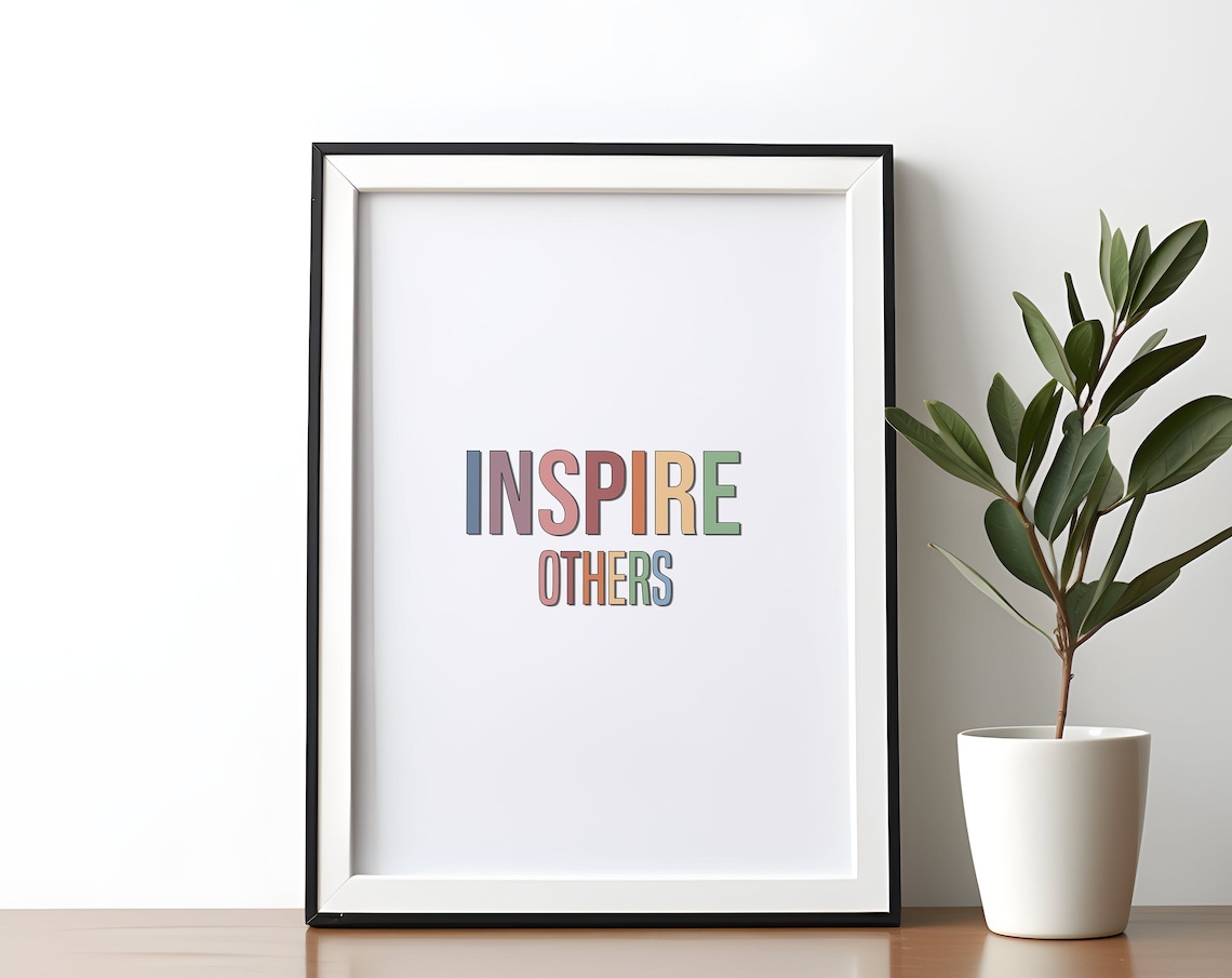 Inspire Others Pastel Rainbow Block Letter Minimalist Wall Poster