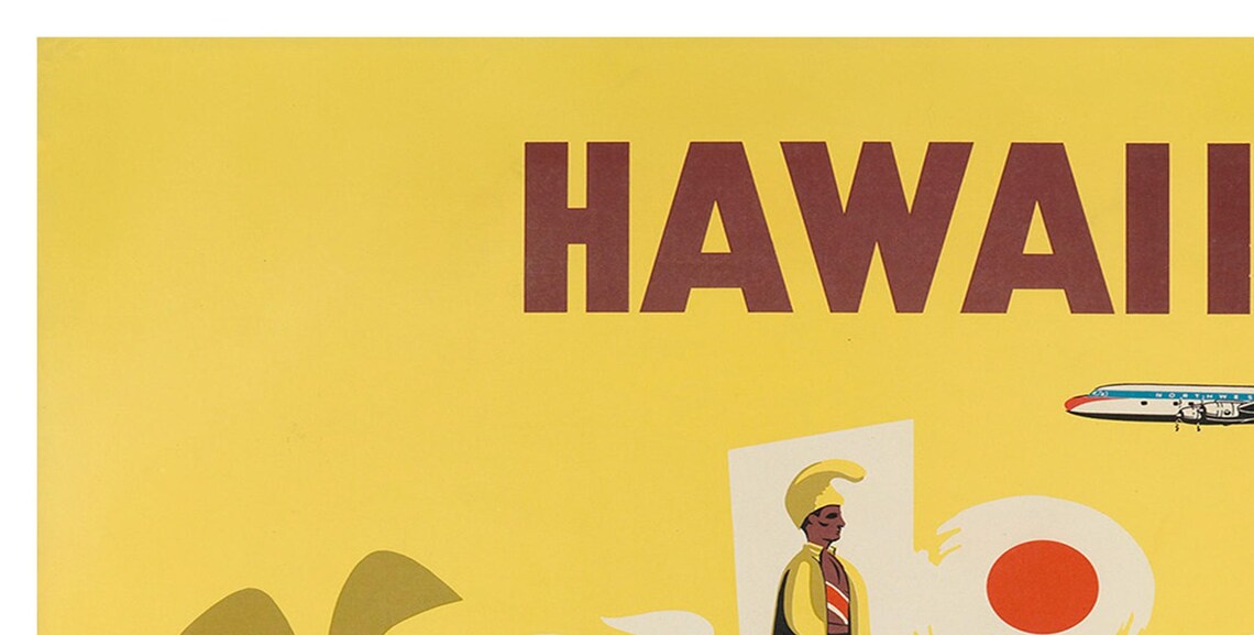 Hawaii Northwest Orient Airlines Mid Century Travel Art Poster - Image 2