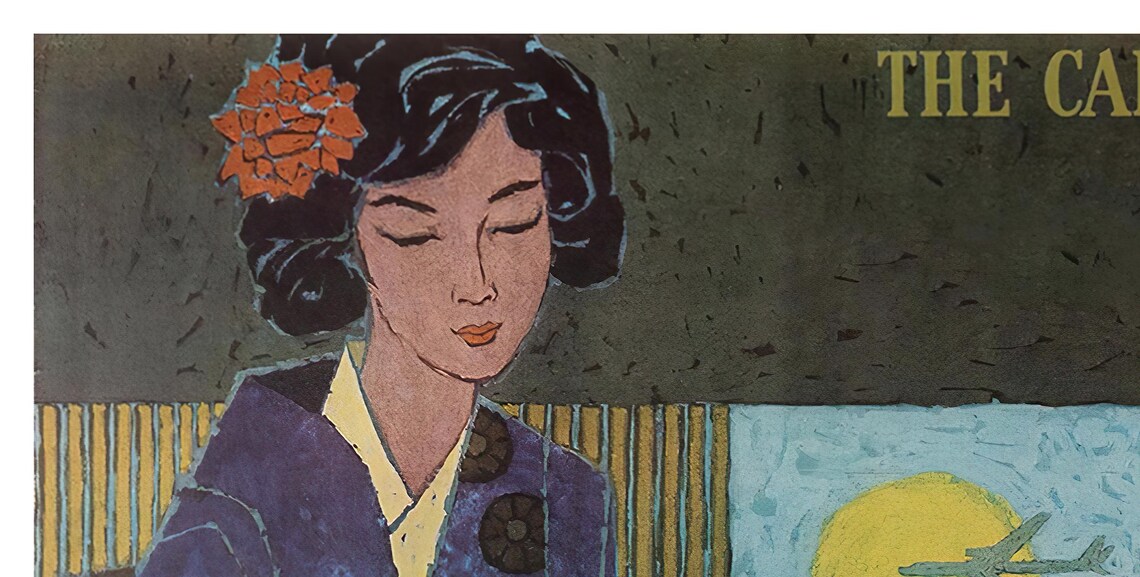 Japan Calm Beauty Kimono Koto Japan Air Lines Vintage Travel Poster - Image 2
