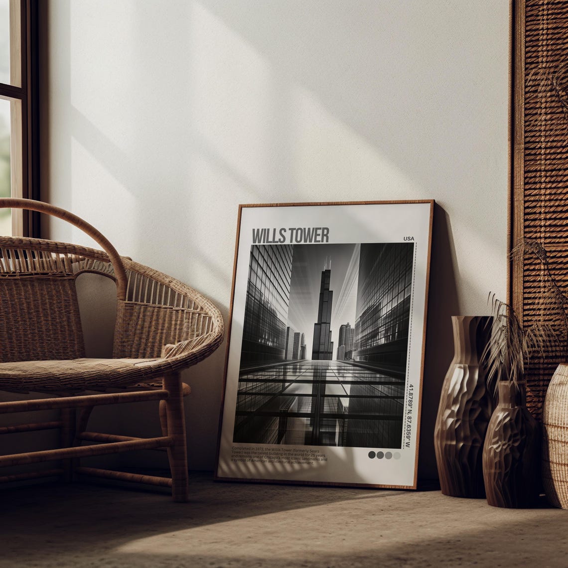 Willis Tower Chicago Black and White Skyscraper Travel Poster - Image 5