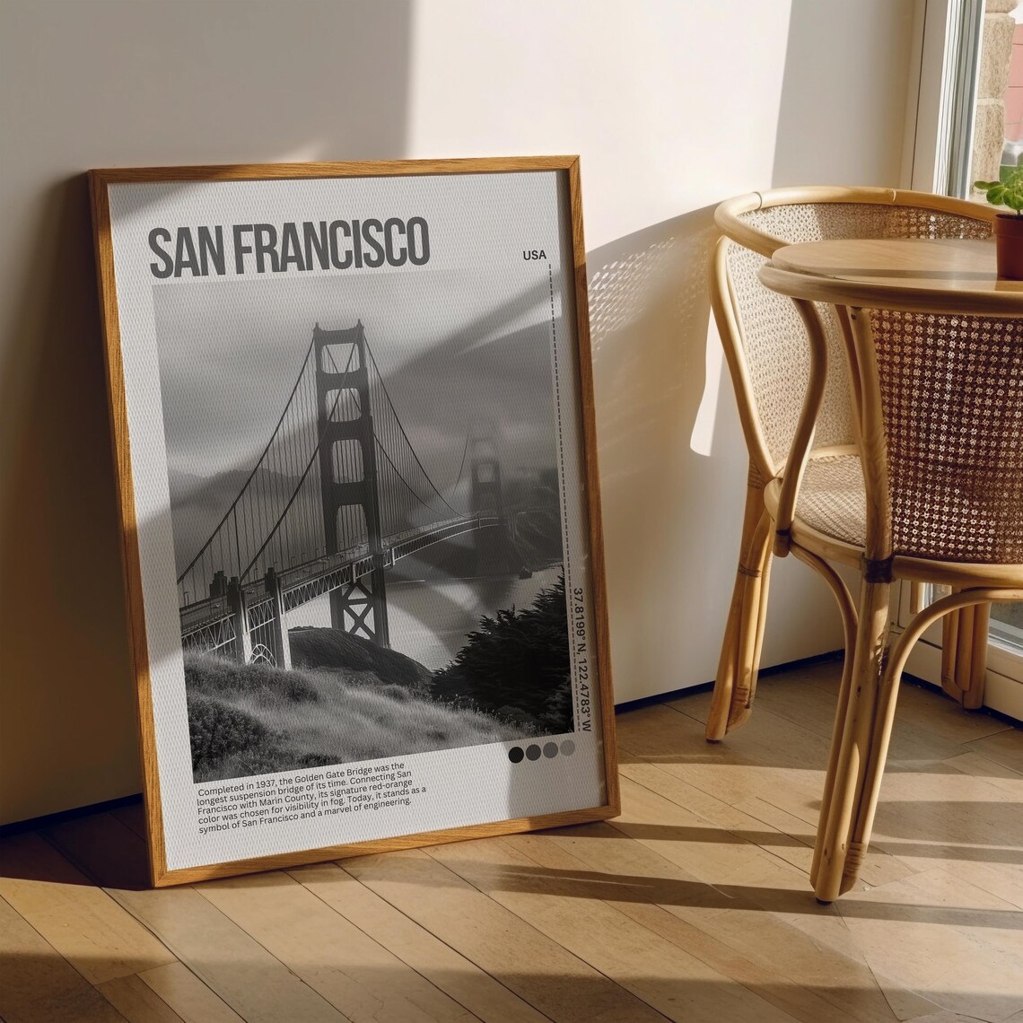 San Francisco Golden Gate Bridge Fog Black White Photo Poster - Image 6