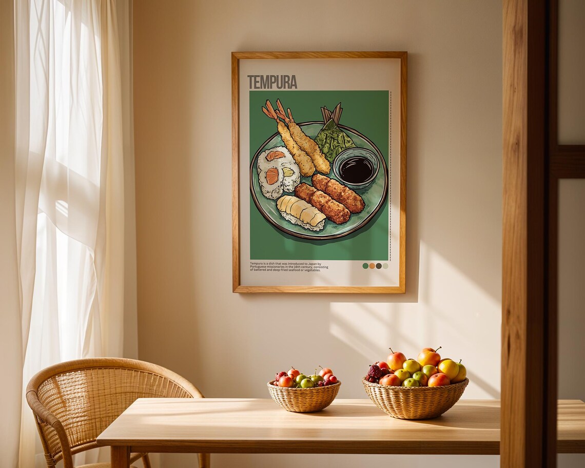 Tempura Shrimp Sushi Plate Japanese Cuisine Illustrated Poster - Image 3