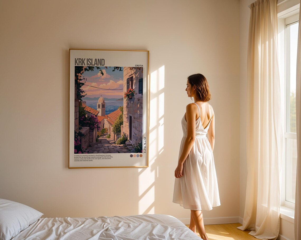 Krk Island Croatia Old Stone Alley Seaside View Travel Poster - Image 5