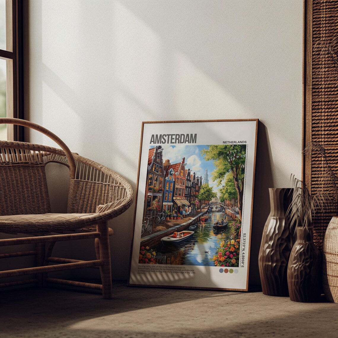Amsterdam Herengracht Canal Colorful Houses Boat Travel Poster - Image 3