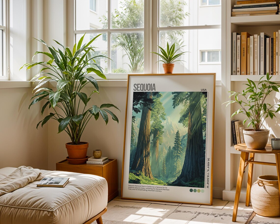 Sequoia California Giant Redwood Forest Sunbeam Travel Poster - Image 5