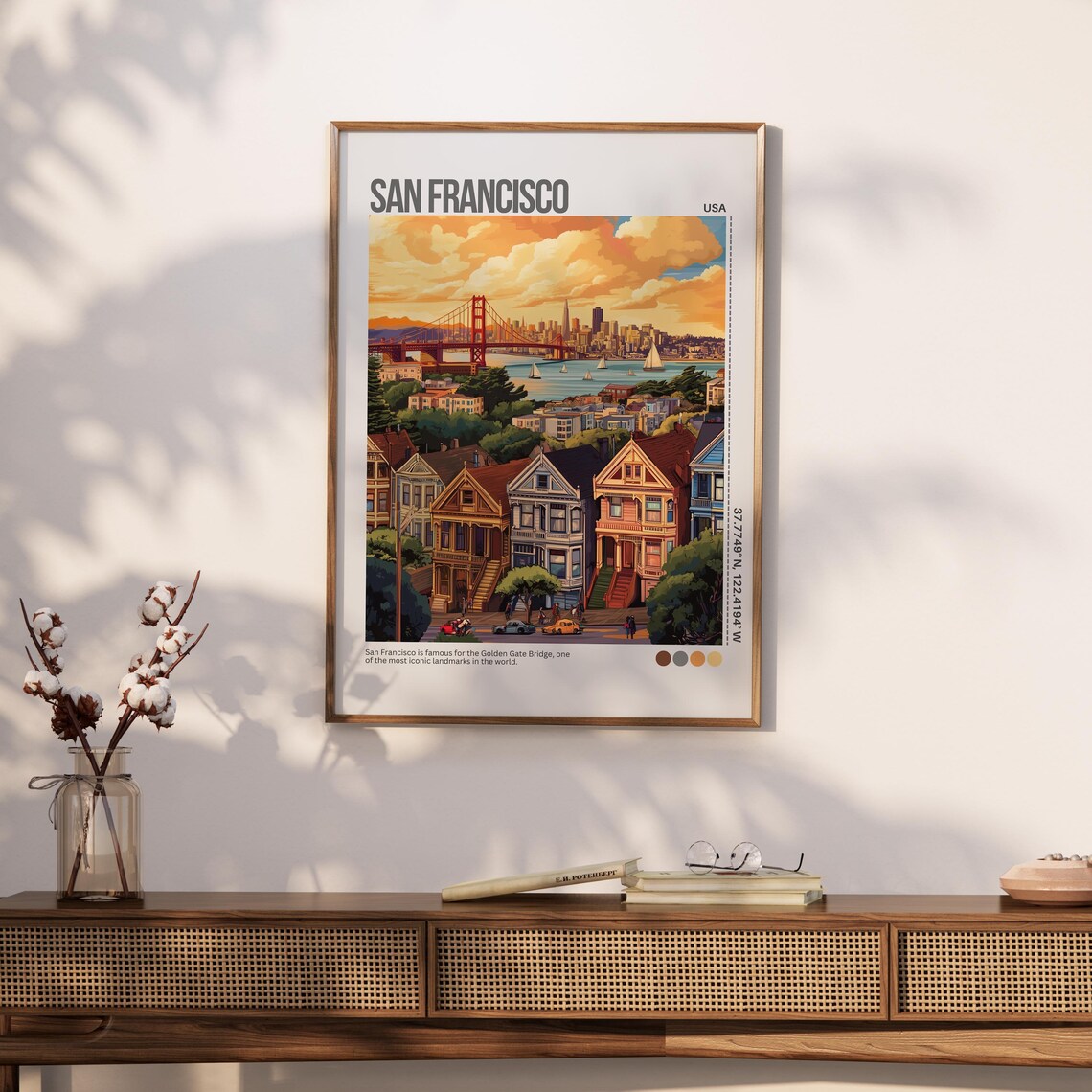 San Francisco Golden Gate Bridge Victorian Houses Travel Poster - Image 5