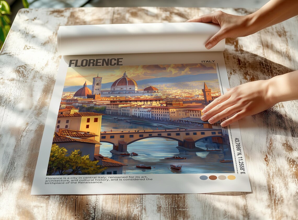 Florence Italy Duomo Cathedral Arno River Renaissance Travel Poster - Image 3