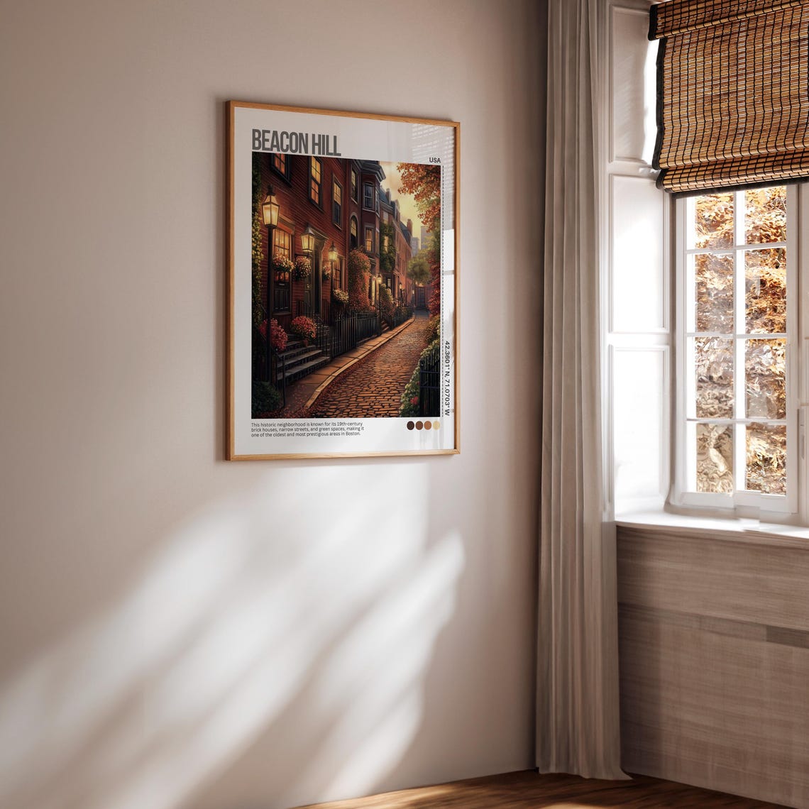 Beacon Hill Boston Historic Brick Street Autumn Travel Poster - Image 2