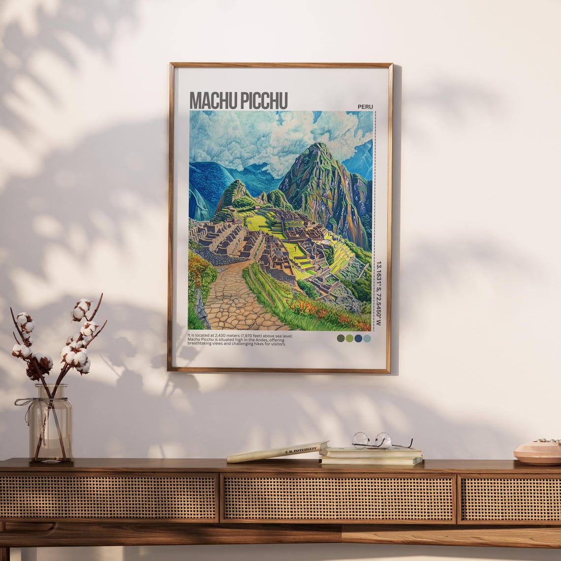 Machu Picchu Peru Andes Ruins Aerial View Illustrated Poster - Image 4