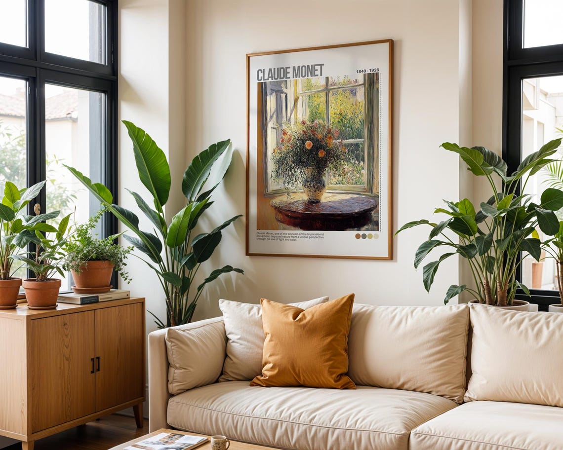 Claude Monet Flower Vase by Window Impressionist Floral Art Poster - Image 3