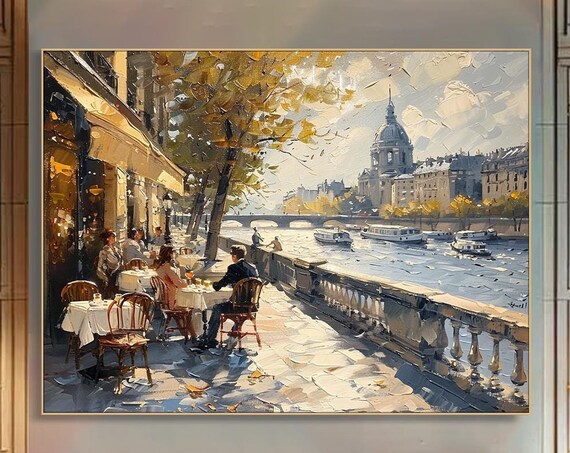 Paris Cafe Street Cityscape, Modern Abstract Art Print