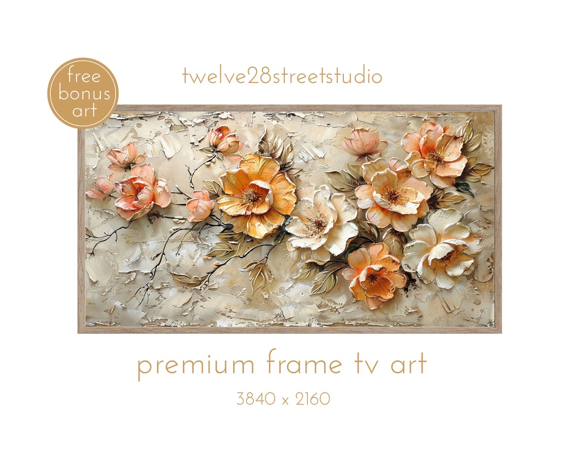 Peach Peony Textured Impasto Floral Cream Beige Botanical Art Poster