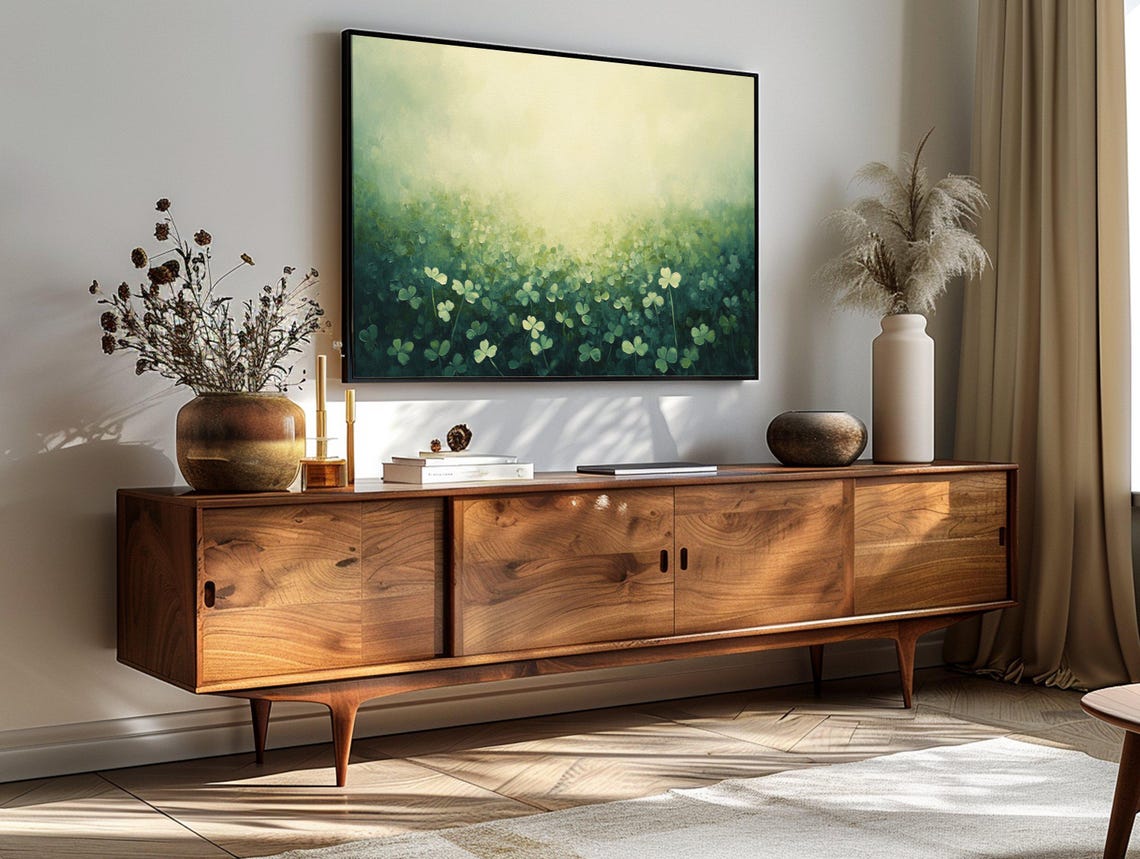St Patricks Day Shamrock Meadow Golden Light Dark Moody Clover Poster - Image 3
