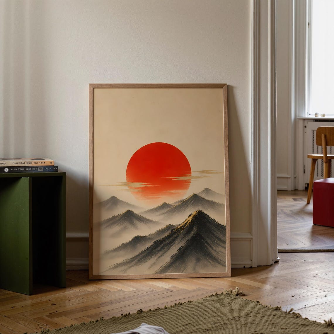 Rising Sun Mountain Poster Vintage Japanese Landscape Scene Art