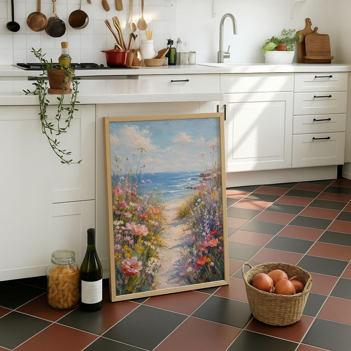 Coastal Wildflower Beach Impasto Ocean Landscape Colorful Poster
