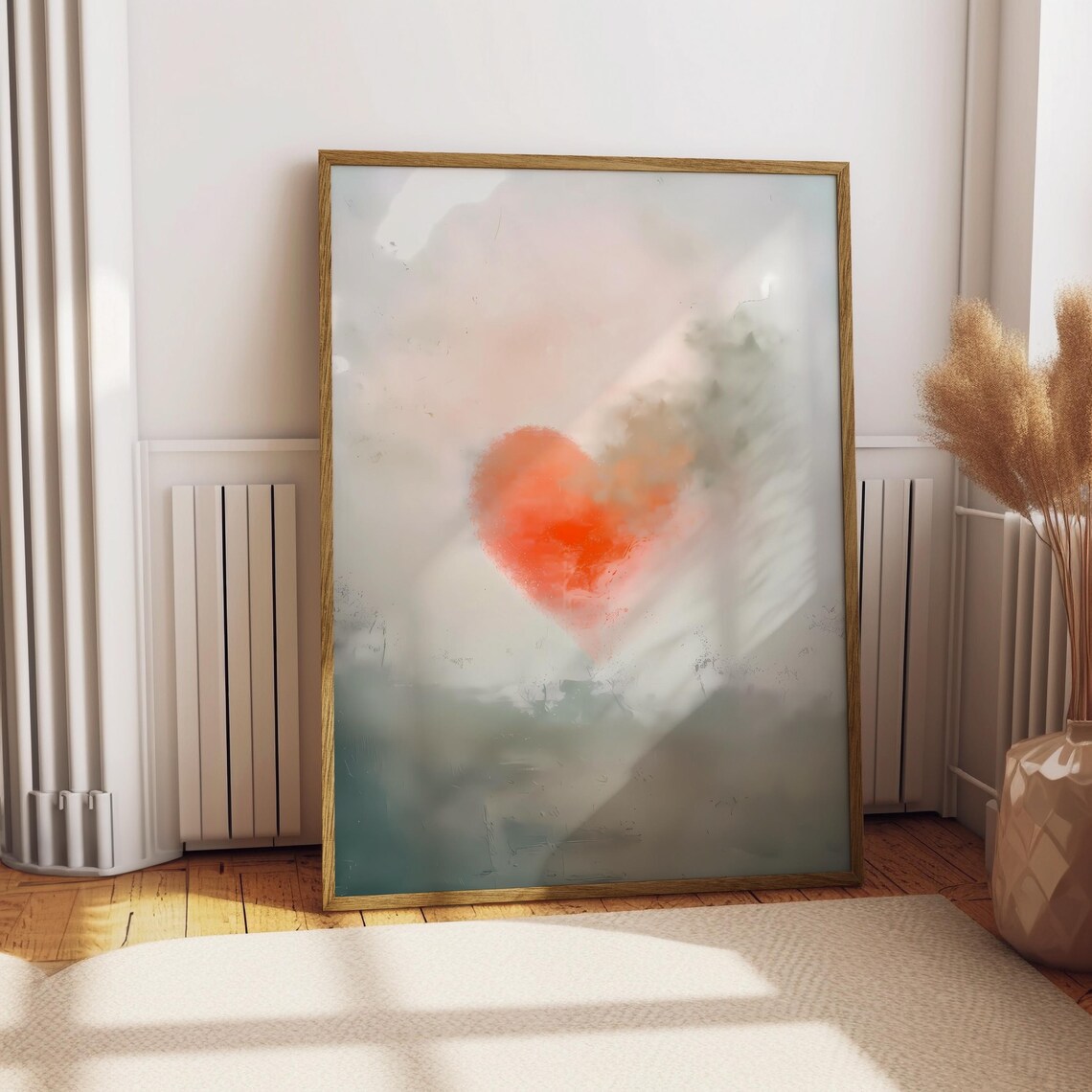Abstract Red Heart in Fog Emotional Minimalist Modern Love Poster