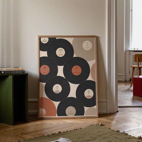 Mid Century Modern Vinyl Record Labels Pattern Retro Music Poster
