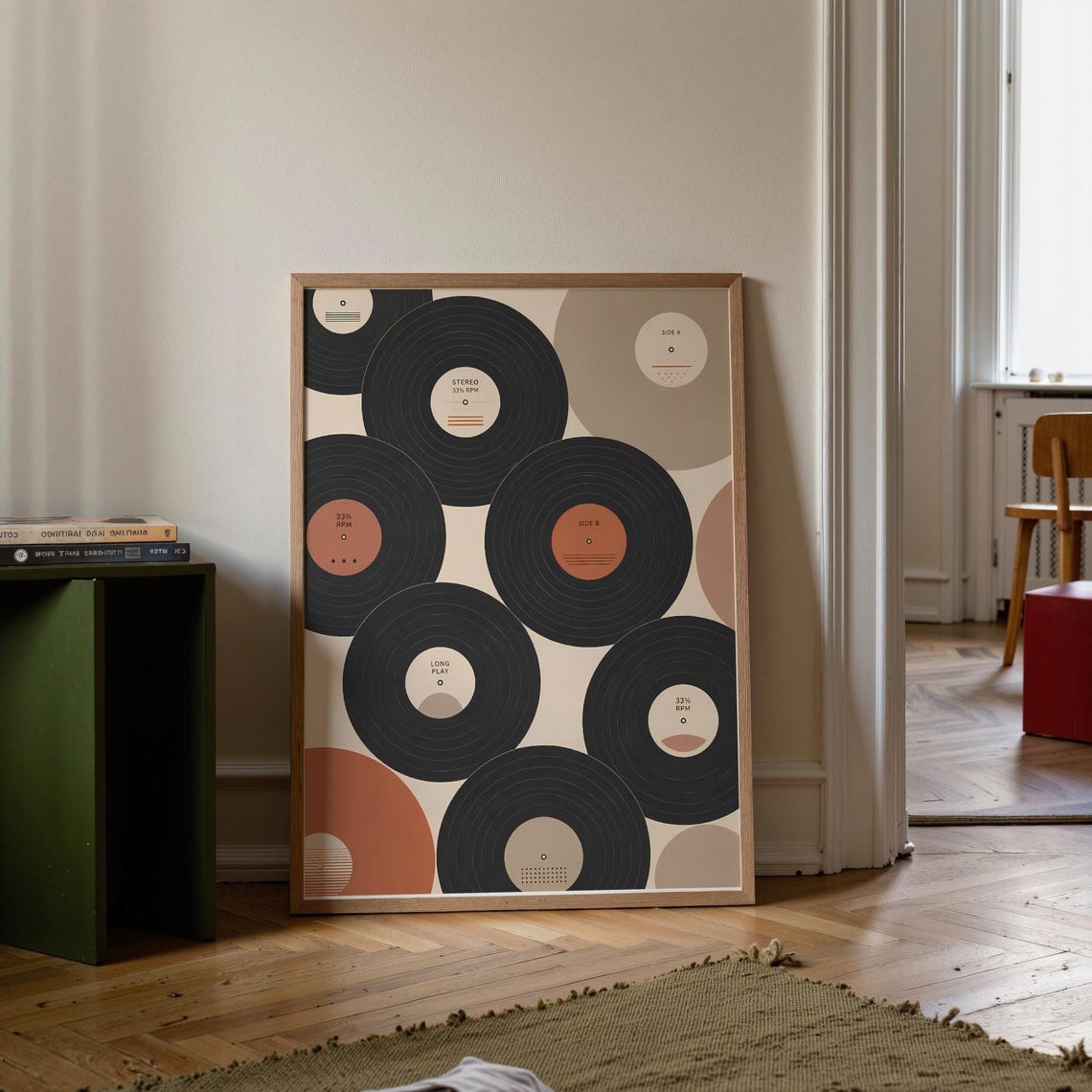 Mid Century Modern Vinyl Record Labels Pattern Retro Music Poster