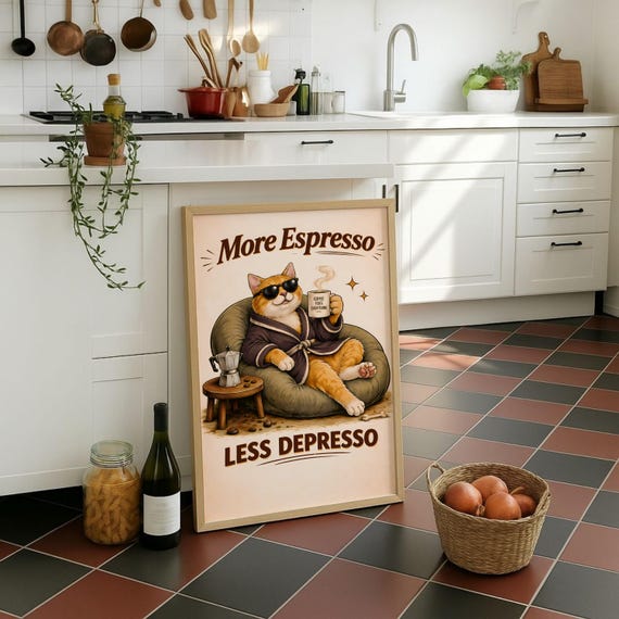 More Espresso Less Depresso Funny Cat Poster