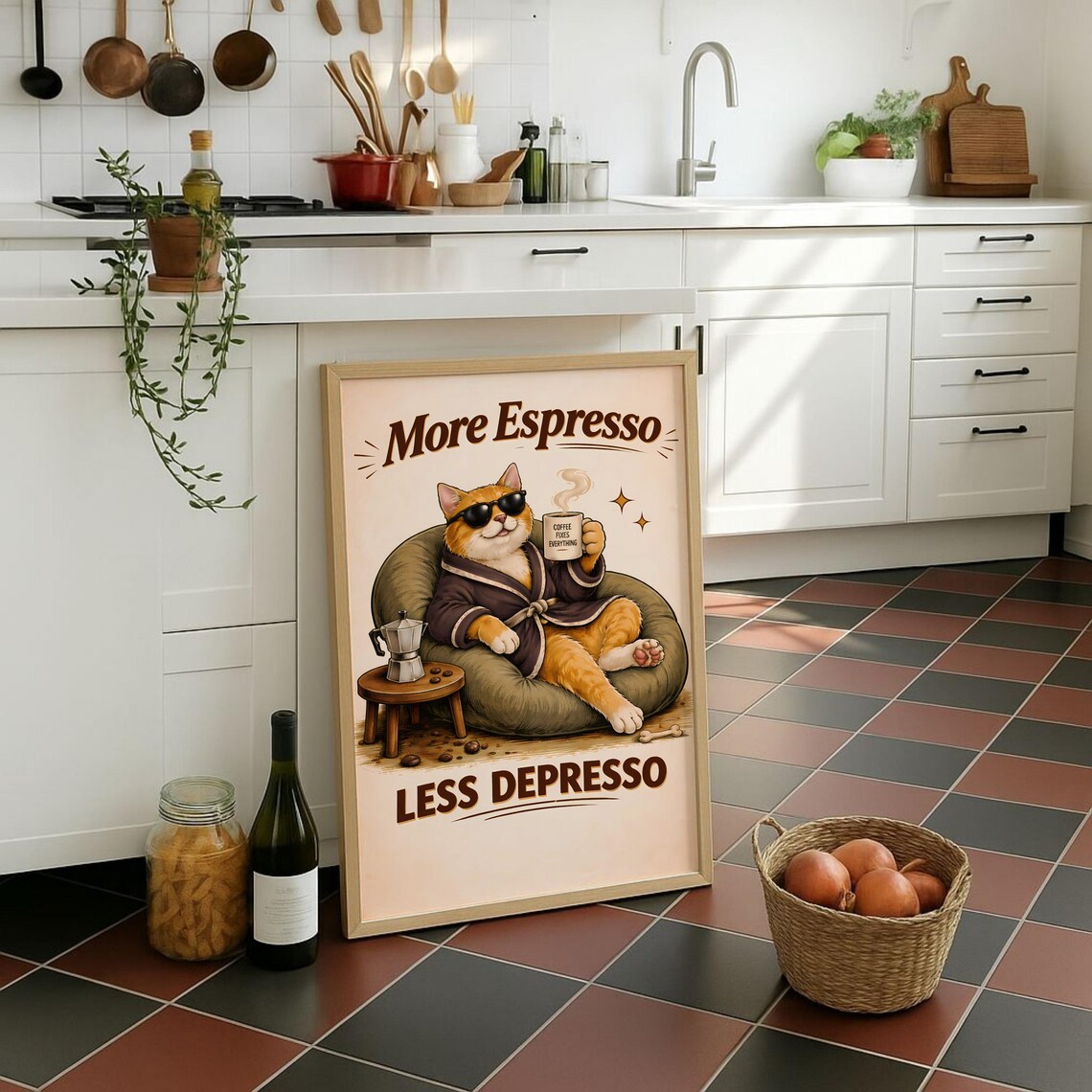 More Espresso Less Depresso Funny Cat Poster