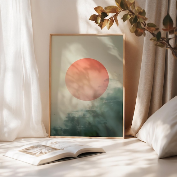 Minimalist Sun Poster Mist Forest Wall Art Housewarming Gift Zen Landscape Abstract Modern