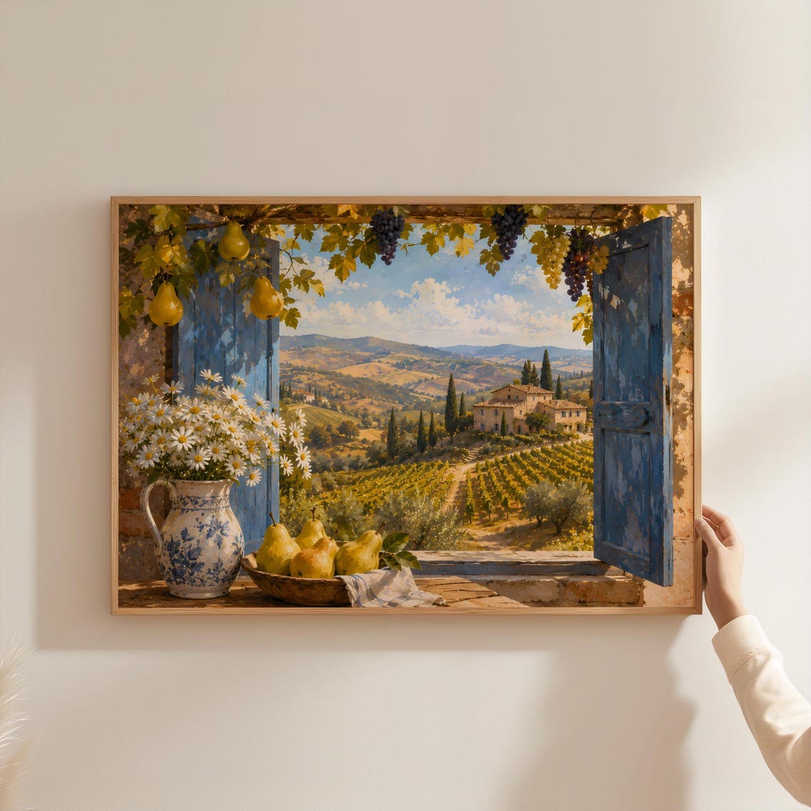 Tuscany Vineyard Window View Pears Grapes Italy Scene Art Poster