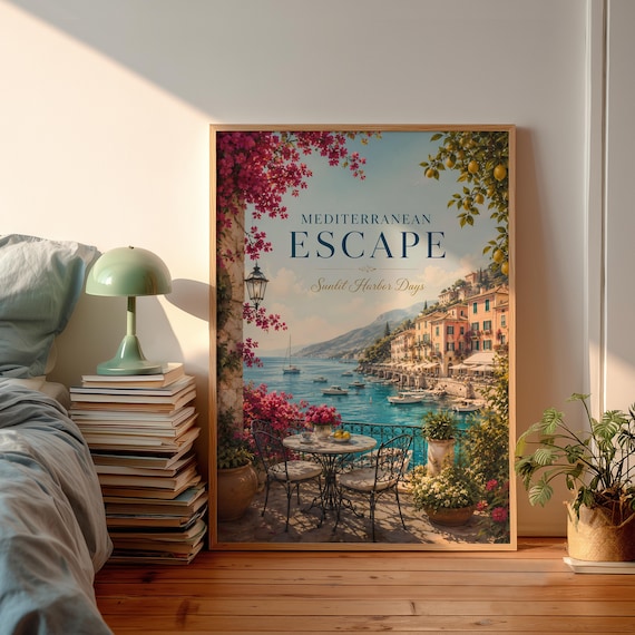 Mediterranean Escape Poster Sunlit Harbor Days Amalfi Coast Travel Art