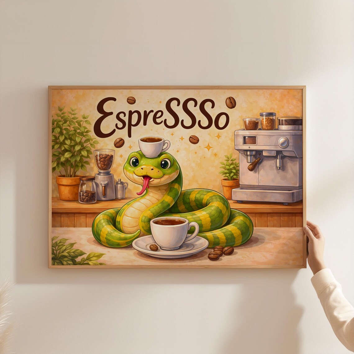 Funny Snake Coffee Espresso Pun Art Print