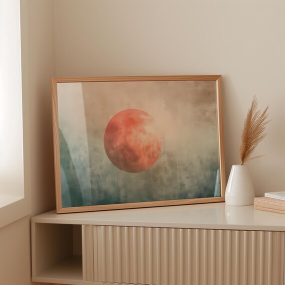 Minimalist Sun Poster Mist Forest Wall Art Housewarming Gift Zen Landscape Abstract Modern