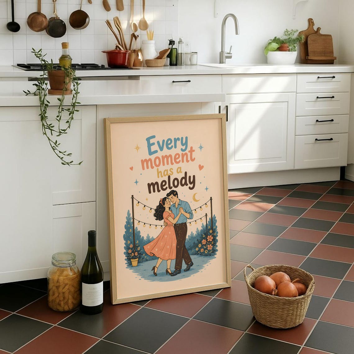 Every Moment Has A Melody Retro Couple Dancing Kitchen Wall Art