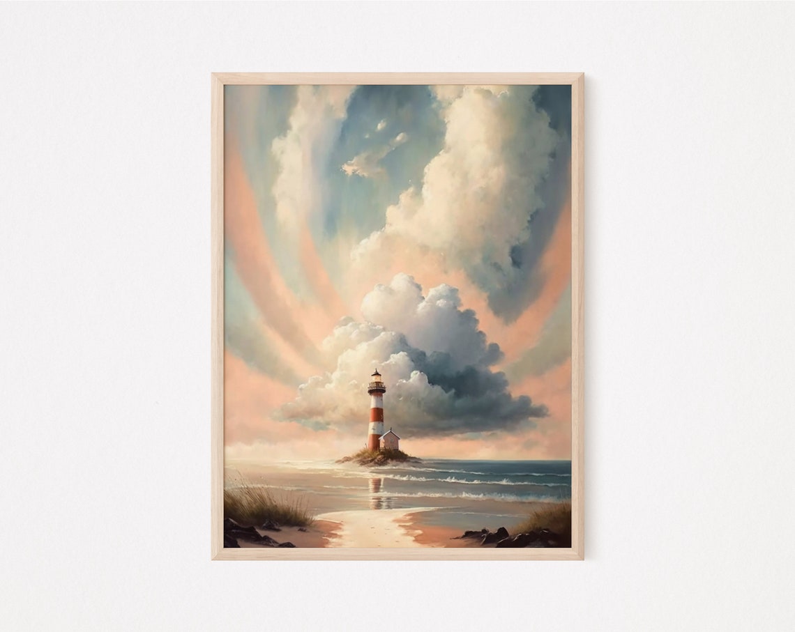 Lighthouse Painting Beach House Art Wall Art Vintage Art - Image 2