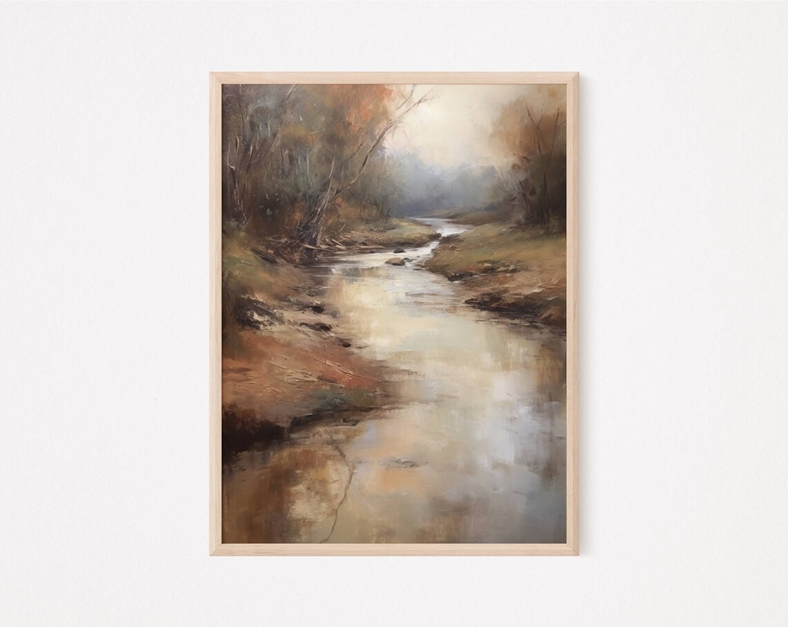 Vintage Muted River Landscape, Neutral Nature Art Print - Image 2