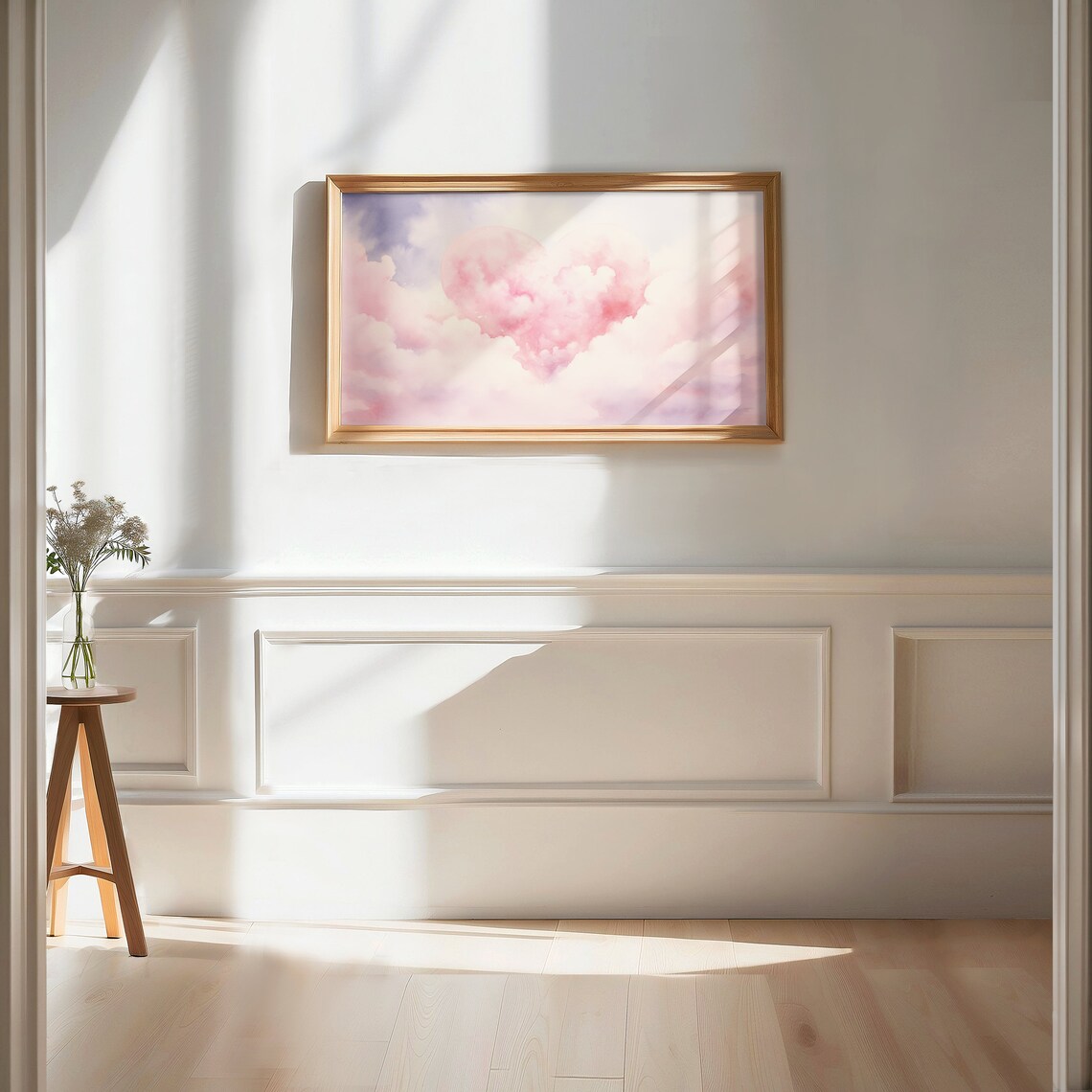 Pink Heart Cloud Watercolor Sky Romantic Love Valentine Poster - Image 2