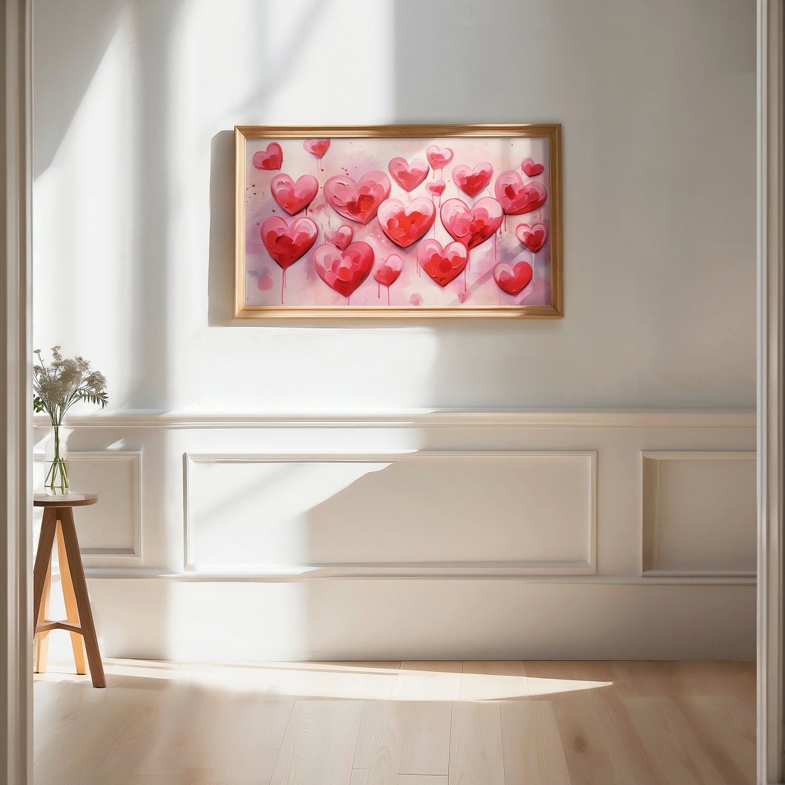 Red And Pink Impasto Hearts Valentine Day Love Romance Art Poster - Image 2