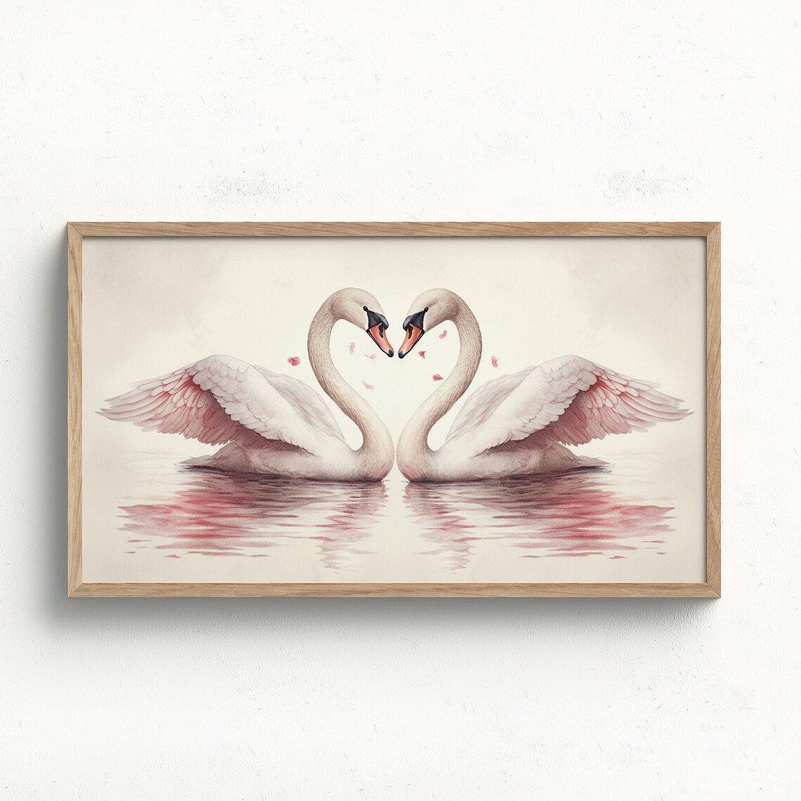Swan Couple Heart Necks Pink Watercolor Romantic Love Poster