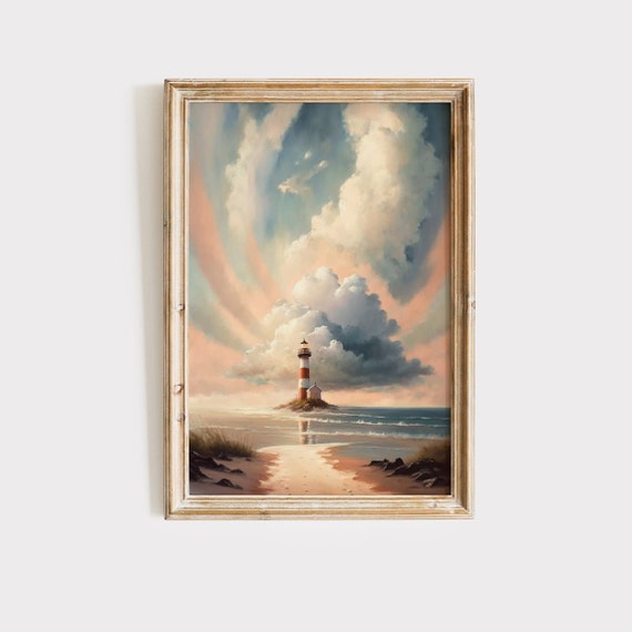 Lighthouse Painting Beach House Art Wall Art Vintage Art