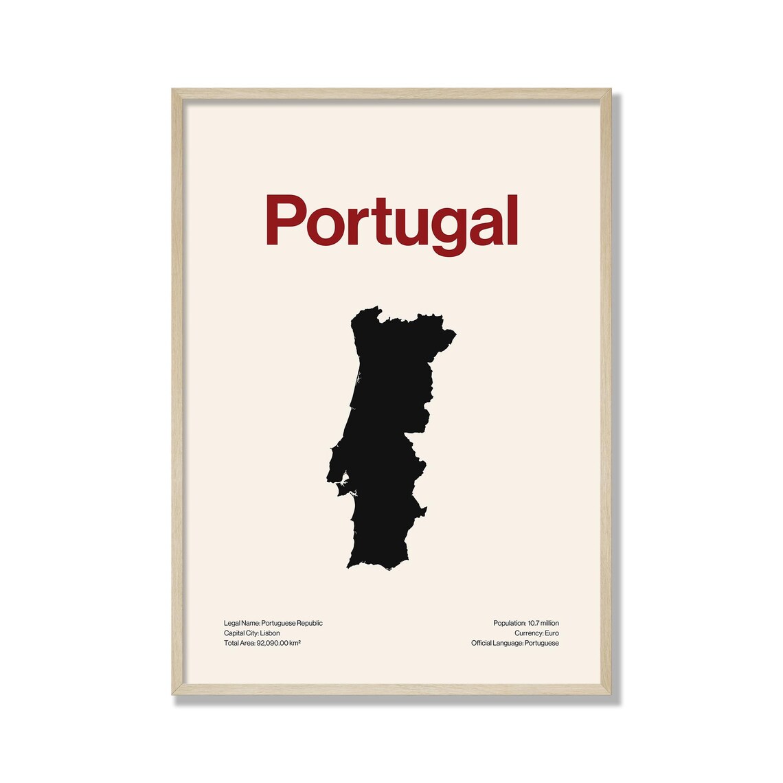 Portugal Country Map Minimalist Silhouette Poster Red Modern Typography