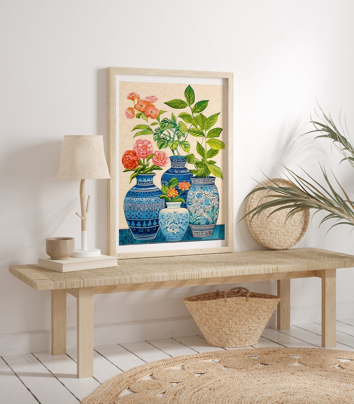 Flowers In A Tile Vase Boho Botanical Art Print - Image 2