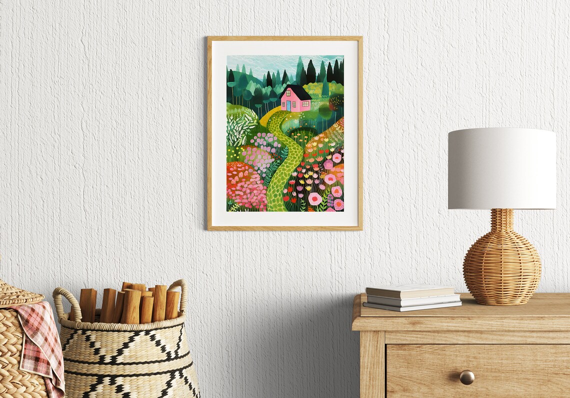 Poppies Garden Floral Landscape Art Print - Image 2