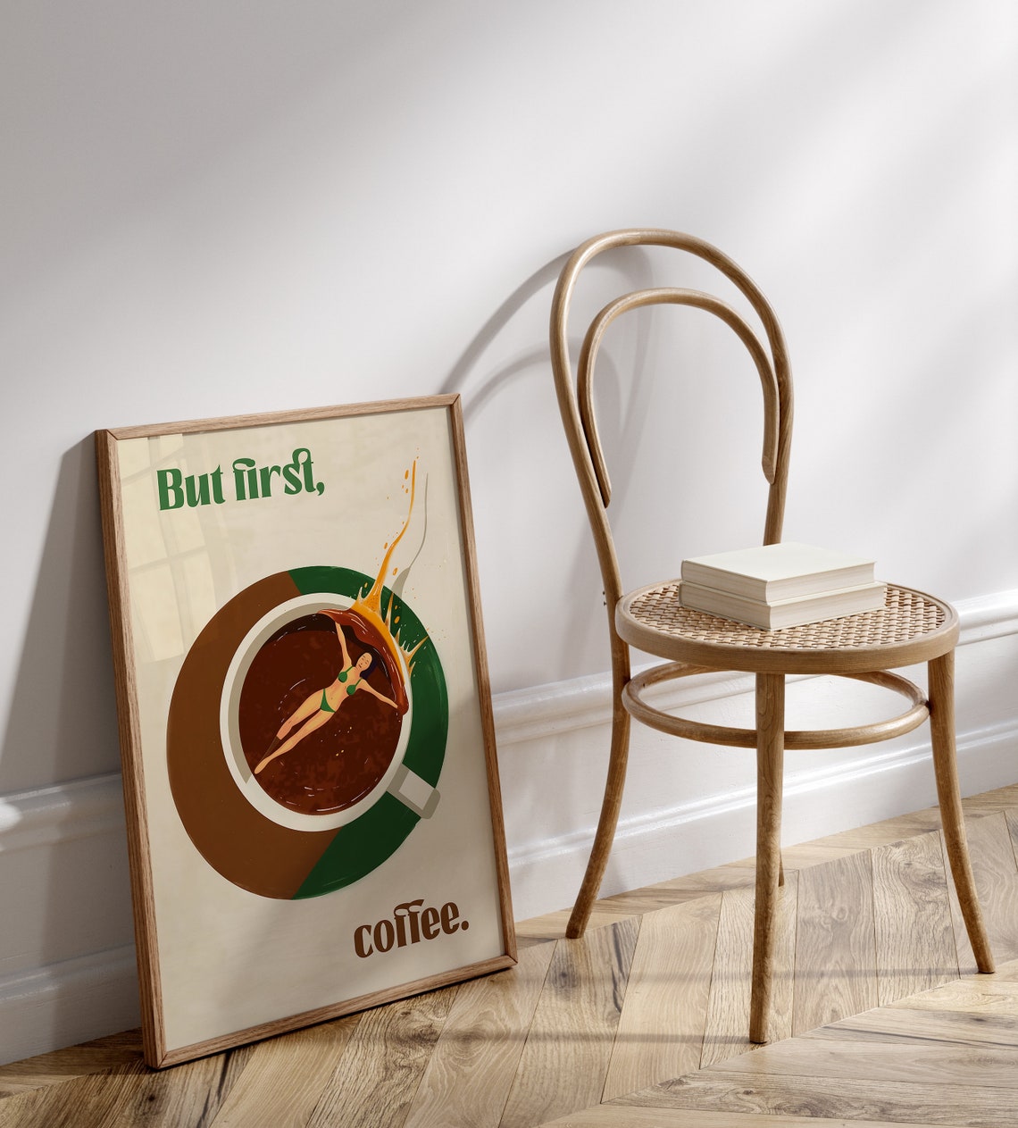 But First Coffee Retro Swimmer Cup Morning Kitchen Humor Poster - Image 2