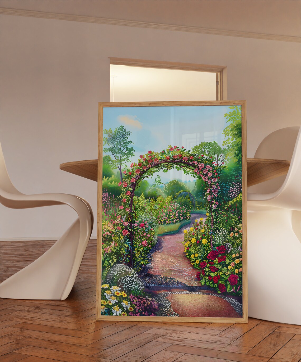 Rose Arch Garden Path Blooming Roses Floral Summer Charm Wall Art - Image 3