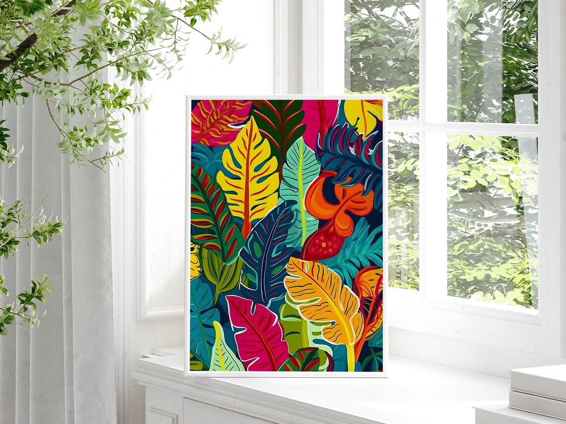 Colorful Tropical Print, Abstract Floral Botanical Art - Image 2