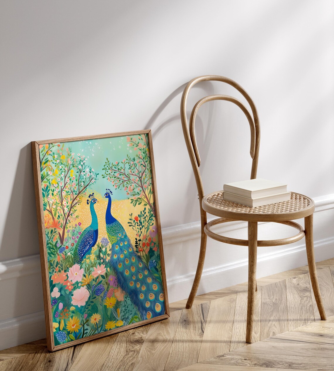 Garden Peacocks Art Print, Floral Illustration - Image 2
