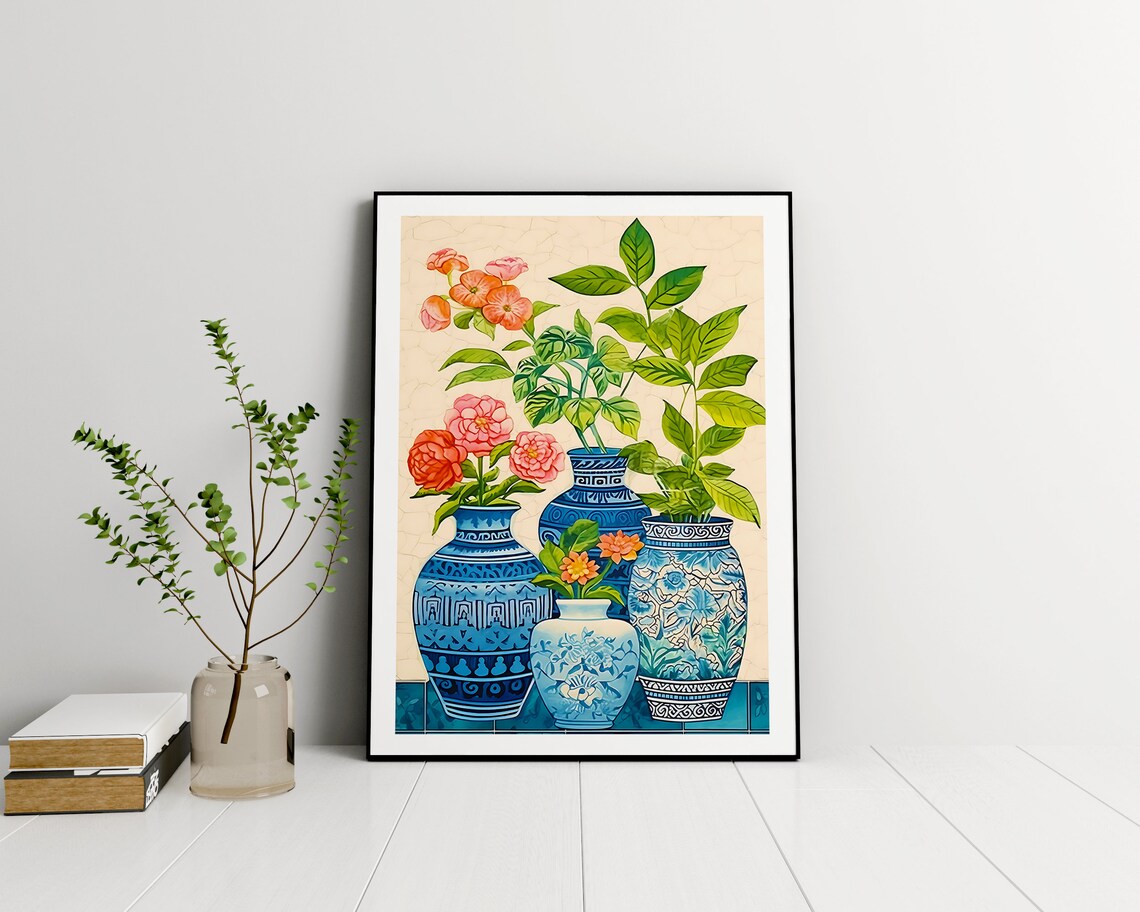 Flowers In A Tile Vase Boho Botanical Art Print - Image 3