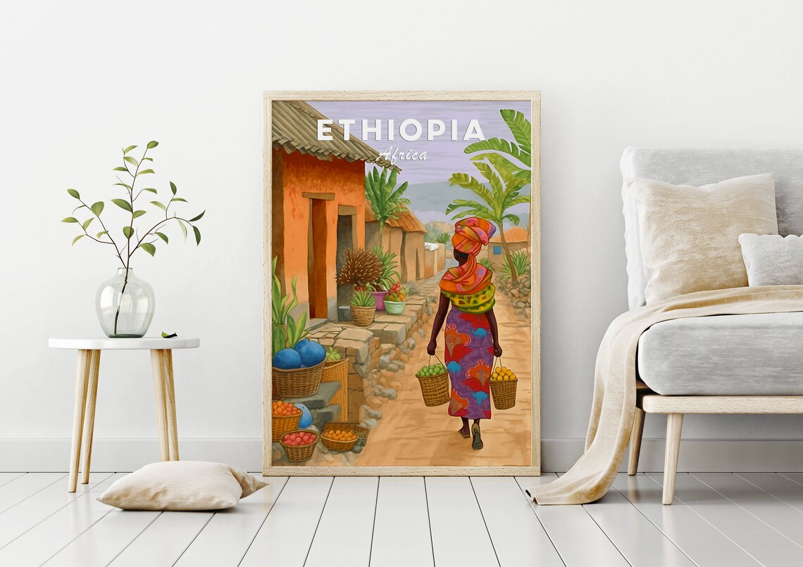 Ethiopia Illustration, African Village Travel Poster - Image 2