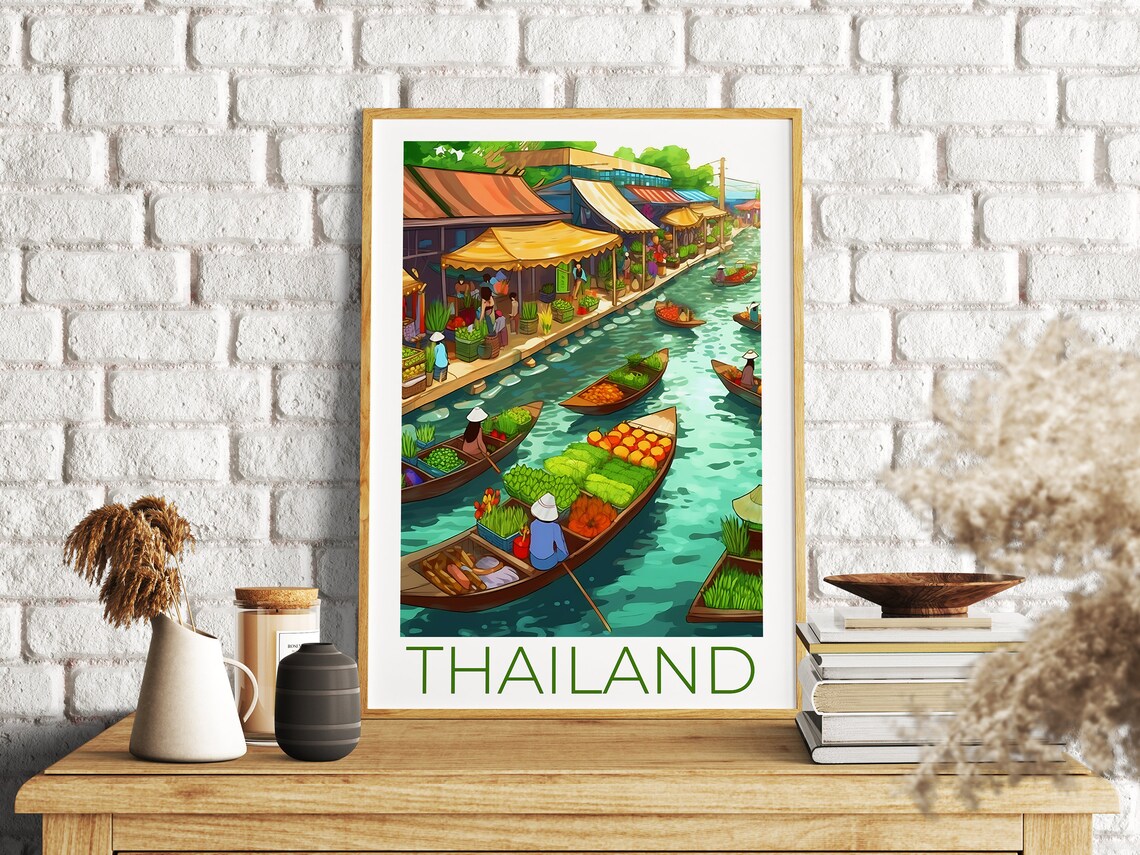 Thailand Water Market Travel Poster, Bangkok Market - Image 2