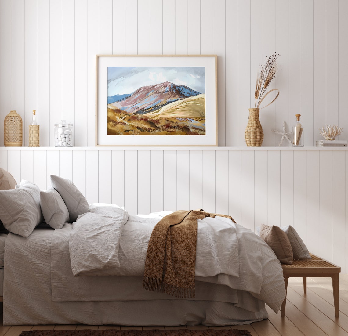 Golden Hills Mountain Range Soft Painterly Landscape Art Poster - Image 2
